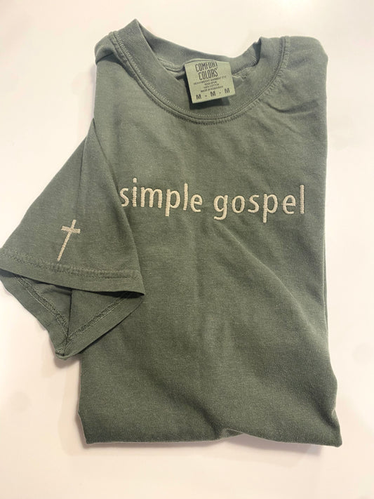 Simple gospel shirt sleeve embroidered t shirt with cross embroidered on sleeve -green